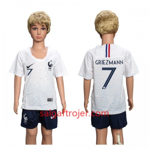 Frankrig Fodboldtrøjer Griezmann 7 Børn Udebanesæt VM 2018 Frankrig Fodboldtrøjer Griezmann 7 Børn Udebanesæt VM 2018